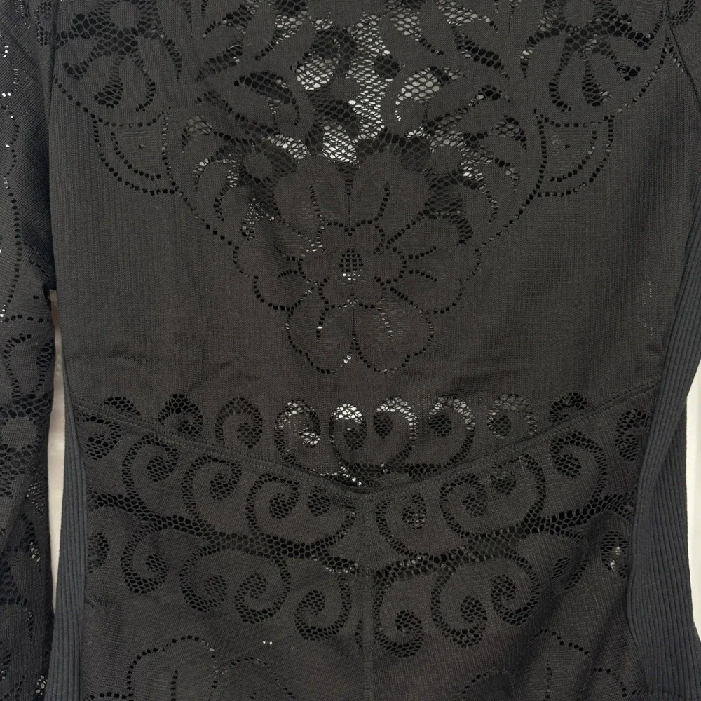 Free People Black Lace Sheer Long Sleeve Top Hook Eye Cuff Large Whimsigoth
